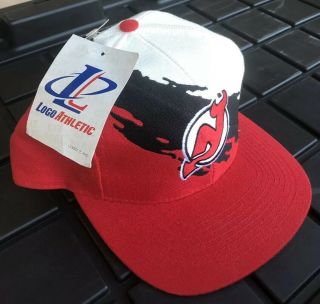 NWT Vintage 90s Jersey Devils Logo Athletic Splash Snapback Hat Deadstock 3