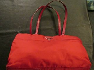 Vintage Dark Red Prada Milano Purse Hand Bag Made In Italy Fabric Vg Zippers