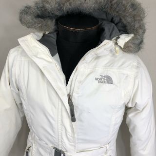 VTG The North Face Jacket Down Puffer Hood Belt Coat Women Small Ski 90s TNF 3