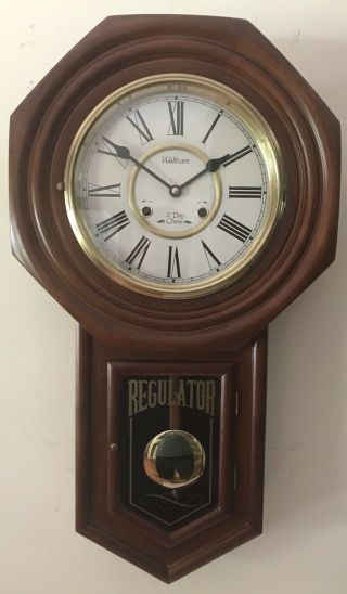 Vintage Waltham Regulator Schoolhouse 31 Day Chime Wooden Wall Clock W/ Key