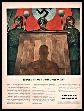 1943 Wwii Nazi Court Swastika American Locomotive Patriotic Ad