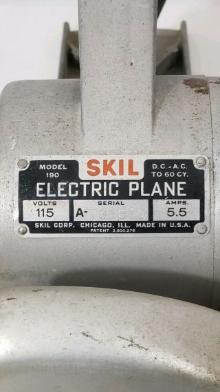 SKIL Model 190 Electric Wood Planer 5.  5A,  Tool And Box Surfboard Door VTG 4