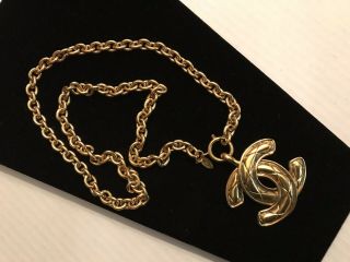 Auth Chanel Cc Logo Quilted Chain Pendant Necklace Gold Vintage France