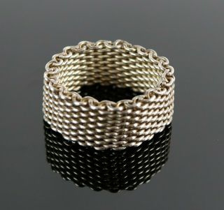 Vintage.  925 Sterling Silver Signed Tiffany & Co Somerset Mesh Size 8 Ring 8.  2g