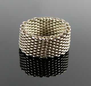 Vintage.  925 Sterling Silver Signed TIFFANY & CO Somerset Mesh Size 8 Ring 8.  2g 2