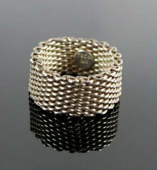 Vintage.  925 Sterling Silver Signed TIFFANY & CO Somerset Mesh Size 8 Ring 8.  2g 3