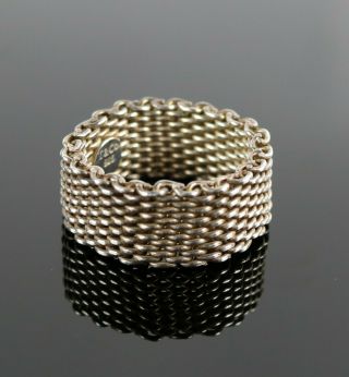 Vintage.  925 Sterling Silver Signed TIFFANY & CO Somerset Mesh Size 8 Ring 8.  2g 4