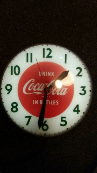 Vintage Round Bubble Glass Coca Cola Advertising Clock.  Coke