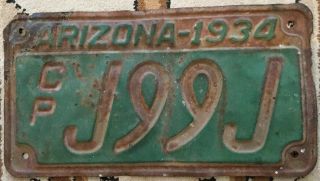 Arizona License Plate 1934 Cp Solid Great Look Rare 1930s Vintage Usa