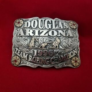 1996 Rodeo Trophy Buckle Vintage Douglas Arizona Team Roping Champion 676
