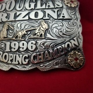1996 RODEO TROPHY BUCKLE VINTAGE DOUGLAS ARIZONA TEAM ROPING CHAMPION 676 5