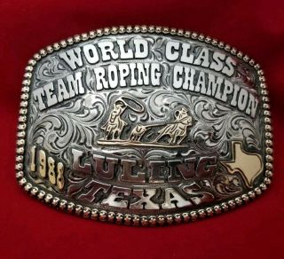 1988 Rodeo Trophy Buckle Vintage Luling Texas Team Roping Champion Leo Smith 475