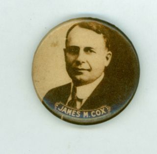 1920 Vintage James Cox Presidential Political Campaign Pinback Button Sepia