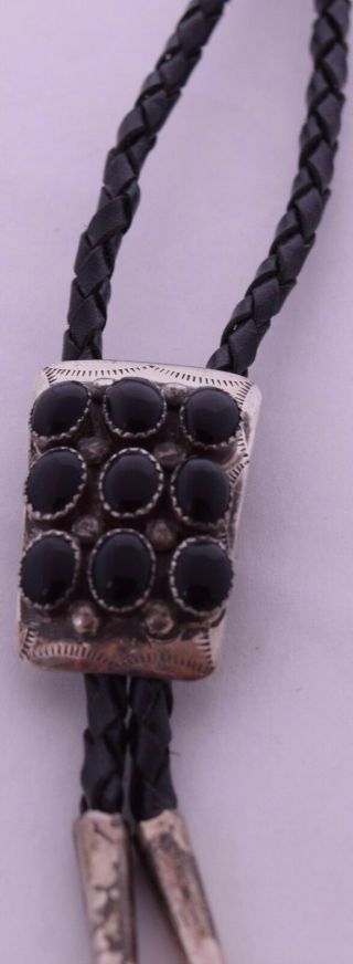 Vintage Native American,  Navajo Sterling Silver & Cluster Onyx Small Bolo Tie