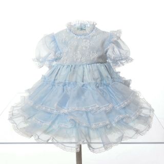 Sweet N Sassy Pageant Dress Blue 3t Ruffle Lace Toddler Girls Party Gown Vtg