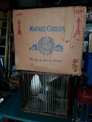 Vintage Mathes Cooler Electric Four Blade Fan Wood Casing Box