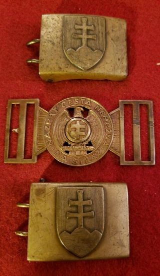 (3) Rare Ww2 Slovakian Belt Buckles Officer And Enlisted Spectacular