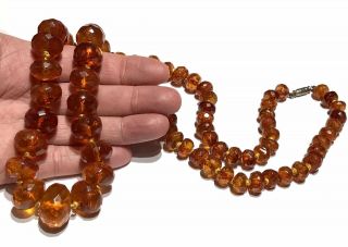 Old Antique Natural Faceted Baltic Honey Amber Rondelle Bead 34” Necklace 93 Gr