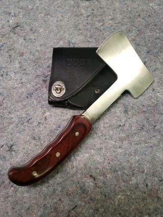 Vintage Buck 106 Hatchet Axe Knife Near Rare Wood Handle Survival Sheath 3