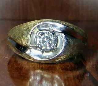 Vintage 1/3 (40) Carat Natural Ring 14K YG Mens Solitaire with Sizing 11
