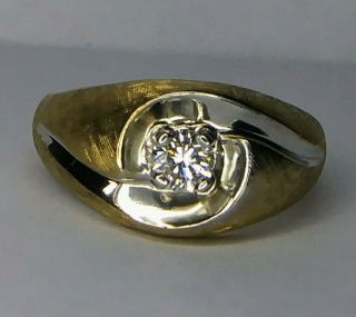 Vintage 1/3 (40) Carat Natural Ring 14K YG Mens Solitaire with Sizing 12
