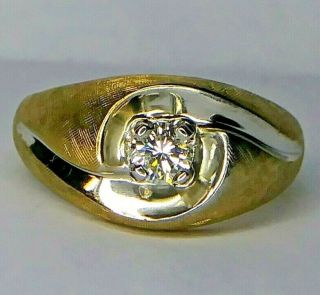 Vintage 1/3 (40) Carat Natural Ring 14k Yg Mens Solitaire With Sizing