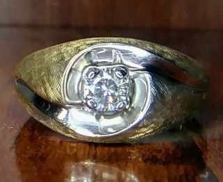 Vintage 1/3 (40) Carat Natural Ring 14K YG Mens Solitaire with Sizing 6