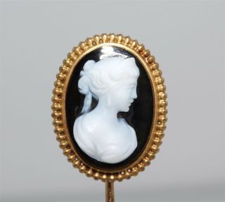 Antique Victorian 14k Yellow Gold Cameo Stick Pin