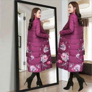 Fashion Vintage Chinese Style Cotton Coat Women Winter Long Printed Padded Parka 4
