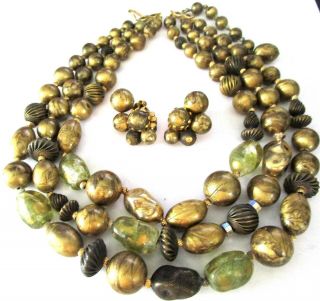 Hattie Carnegie Gorgeous Golden Beaded Necklace Earring Set