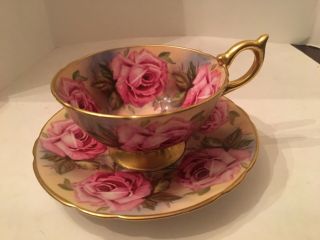 Vintage Aynsley Handpainted Cabbage Roses Cup & Saucer J.  A.  Bailey 1930’s