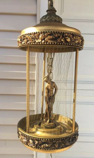 Large Vintage Hanging Mineral Oil Motion Rain Lamp Nude Greek Goddess Lady 36 "