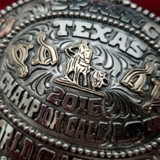 2016 RODEO TROPHY BUCKLE VINTAGE SPRING TEXAS COWBOY CALF ROPING CHAMPION 652 3