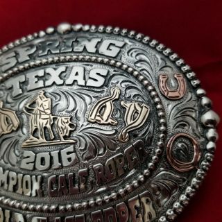 2016 RODEO TROPHY BUCKLE VINTAGE SPRING TEXAS COWBOY CALF ROPING CHAMPION 652 6
