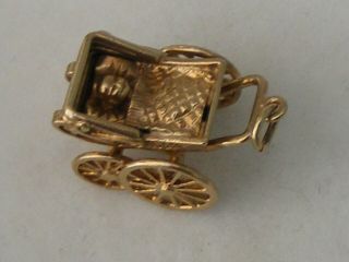 Very Rare 9ct.  Gold Vintage Articulated Pram With Baby Charm Or Pendant 6.  4grms