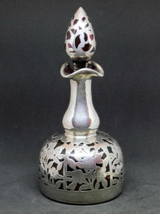 Silver Overlay Ruby Red Glass Art Nouveau Bottle J.  H.  W.  Birmingham John H Wynn?