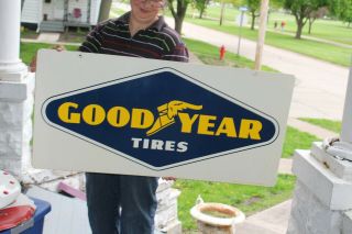 Large Vintage c.  1960 Goodyear Tires Tire Gas Oil 2 Sided 38 