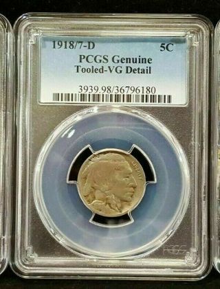 1918/7 - D Buffalo Nickel 5c Overdate Pcgs - Very Rare Key Date