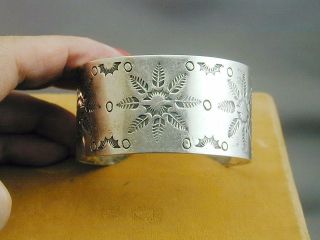Vintage Heavily Tooled Sterling Silver Cuff Bracelet Mexico