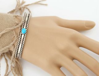 Vtg Sterling Silver Navajo Turquoise Twisted Wire Cuff Bracelet