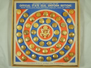 Complete 51 Vintage Button Set Official State Seal Army Navy Us Arms Waterbury