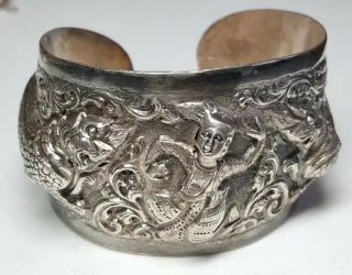 Antique Vintage 950 Sterling Silver Burma India Cuff Bracelet