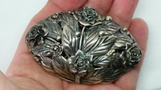 Signed Hobe Large Sterling Silver Dome Roses Pin Brooch,  29 Grams