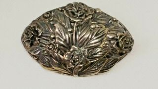 signed HOBE Large Sterling Silver DOME ROSES Pin Brooch,  29 grams 2