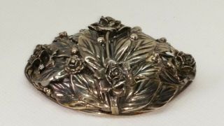 signed HOBE Large Sterling Silver DOME ROSES Pin Brooch,  29 grams 3