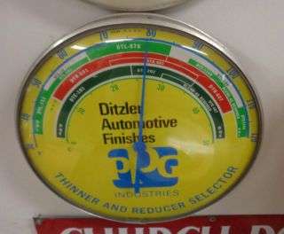 Vintage Ditzler Paint 12 Round Glass Thermometer Sign