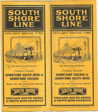1929 Vintage Chicago South Shore Line & South Bend Railroad Train Timetable