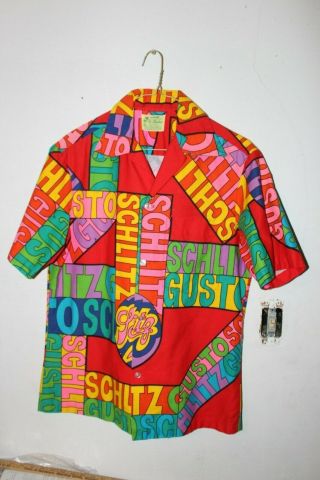Schlitz Beer Gusto Hawaiian Shirt Ui - Maikai Bright Vintage Mens Medium? 20 " Pit