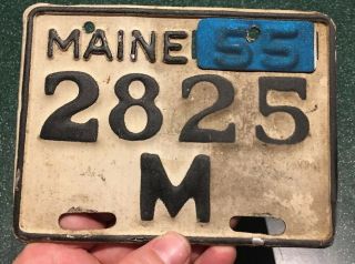 Vintage Maine Motorcycle License Plate 1955 Year Tab Tag Me Motorbike 2825 M