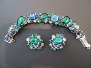 Vintage Sighned Weiss Rhinestone Bracelet And Earring Set